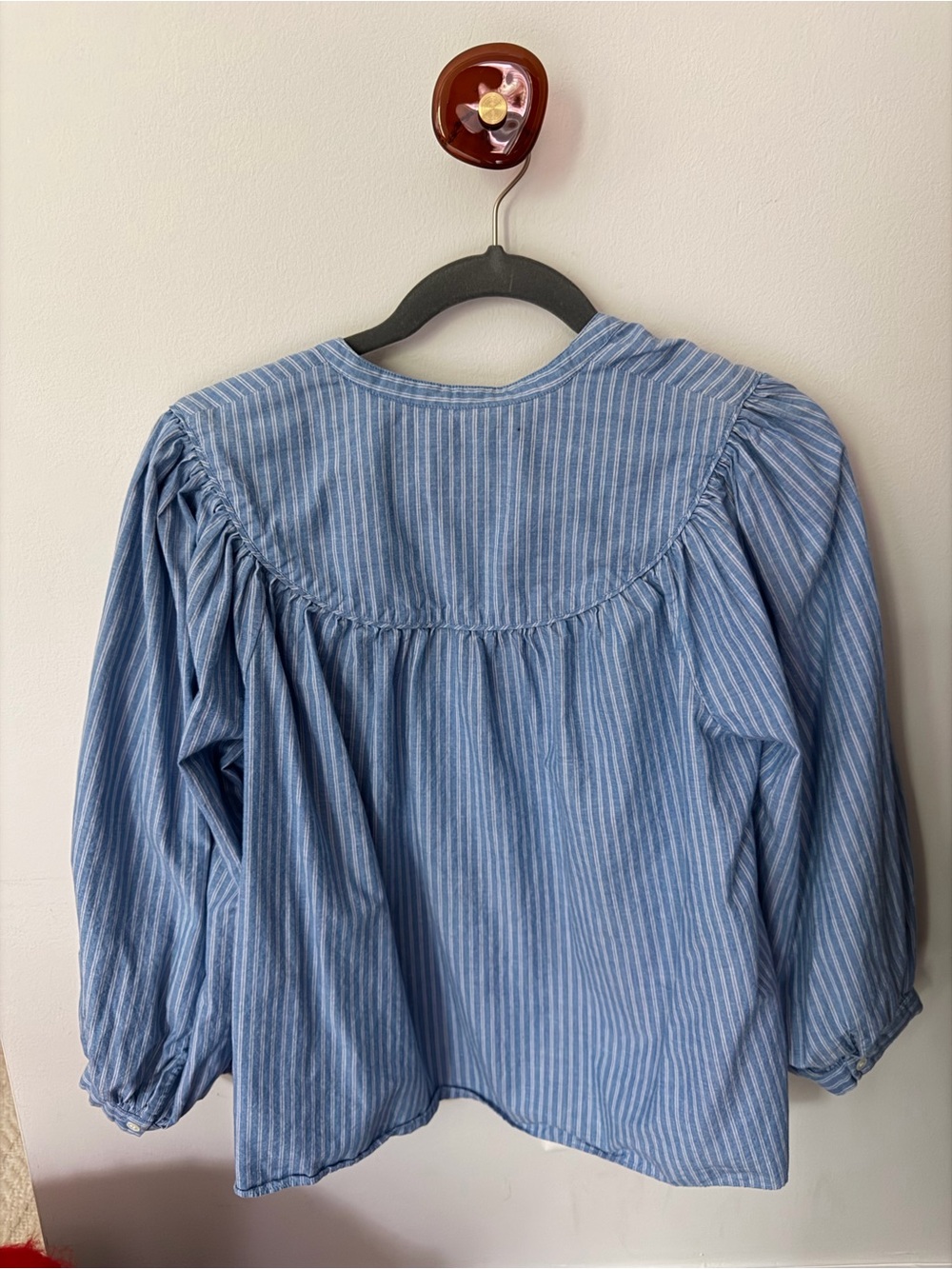 Doen Blue and White Striped Peasant Top - Picture 3 of 4